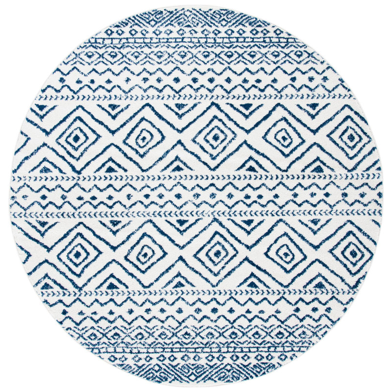 Tapis bleu marine / ivoire Strout, Rond 6 pi 7 po