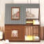 Lit superposé simple en bois avec toit, échelle et 2 fenêtres, chêne et gris fumé