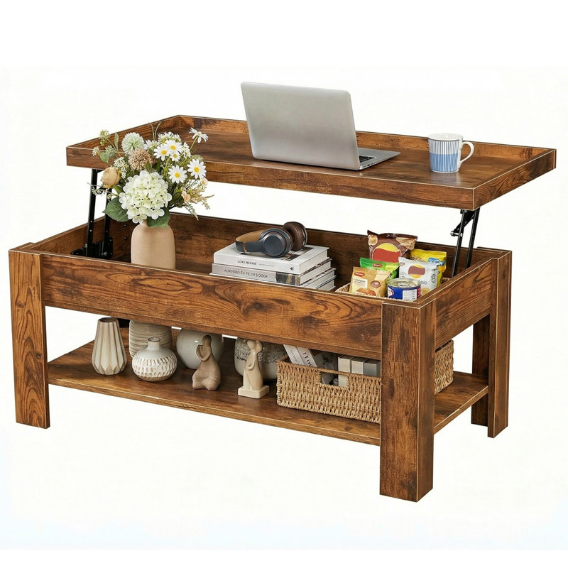 Table basse à plateau relevable Modern, Brun