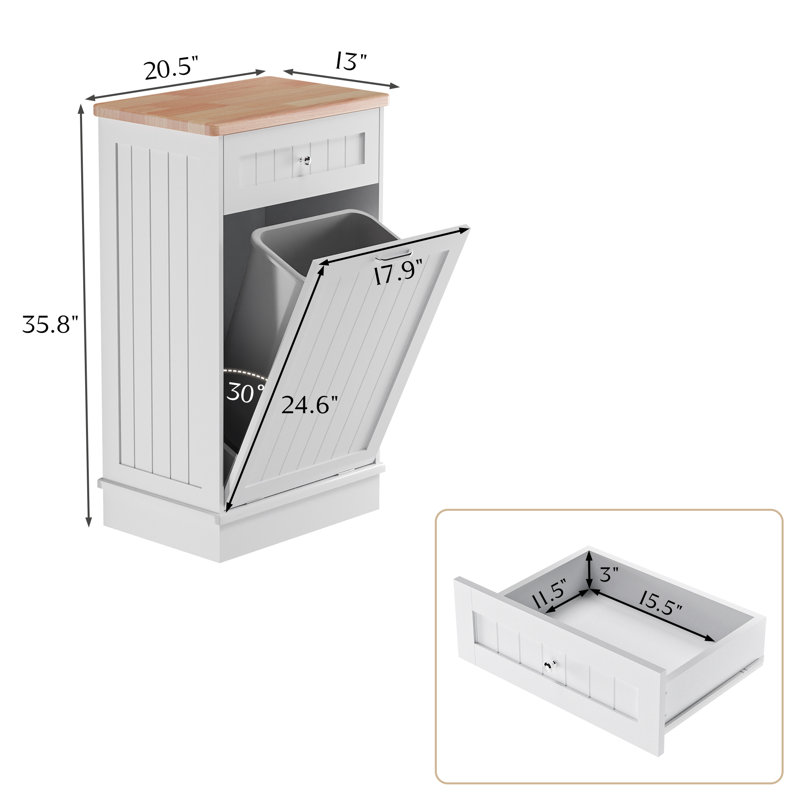 White Polished MDF Tilt-Out Kitchen Trash Cabinet with Drawer