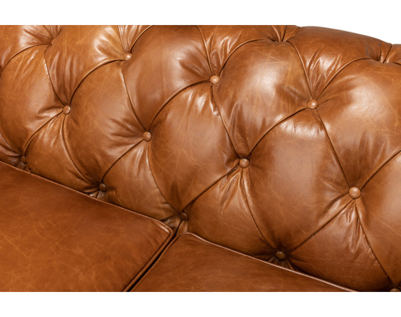 Carola Leather Sofa, Cuba Brown Genuine Leather