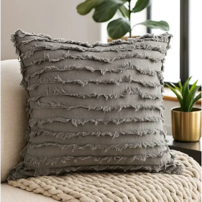 Fringe Cotton Reversible Throw Pillow