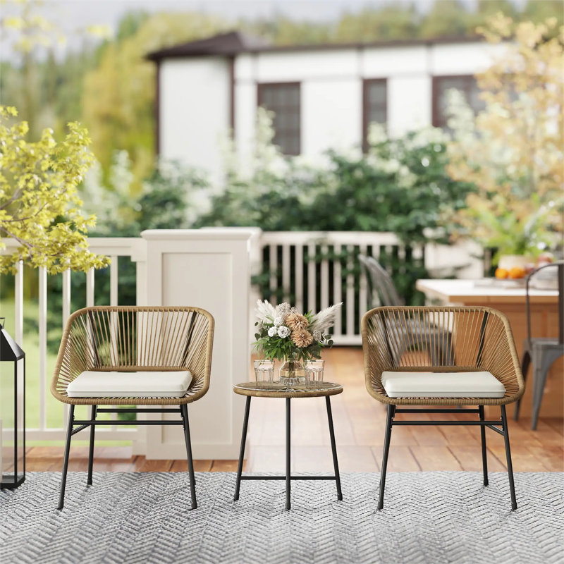 2 - Person Wicker Patio Dining Set with Round Table