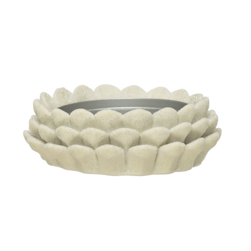 Round Flocked Resin Pinecone Pillar Holder with Glitter