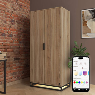 XR Living Denver Wardrobe With LED App Control Lights - Oak / Black