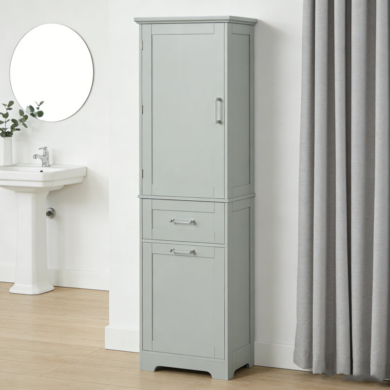 Premium Tall Freestanding Bathroom Cabinet - 2 Drawers (Different Sizes) & Adjustable Shelf, Painted MDF, Gray