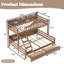 Lit superposé en bois massif (Twin XL + Queen) avec tiroirs de rangement et étagères latérales, barrière de sécurité incurvée, échelle, sommier non requis, couleur naturelle profonde-2093261432-2093261435