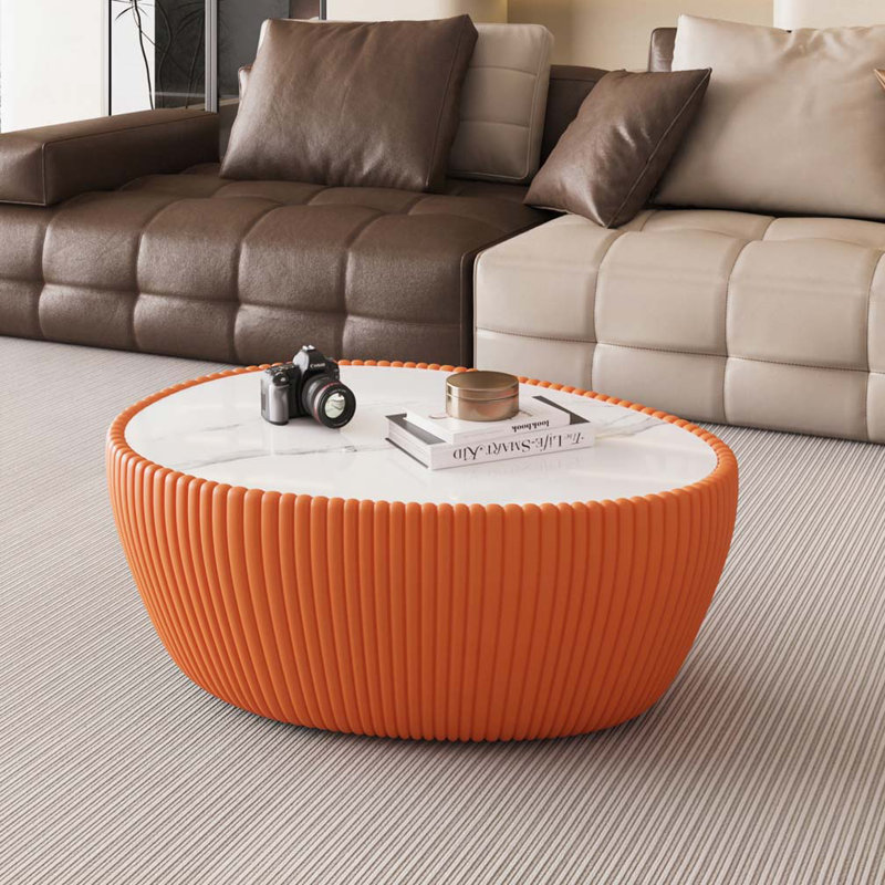 Eggs Shape Leather Coffee Table, White, White