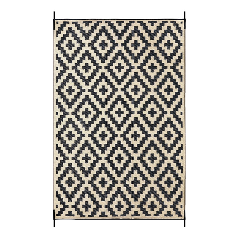 Tapis d'extérieur géométriques noirs et beiges avec motif en croix, Rectangle 6 pi x 9 pi
