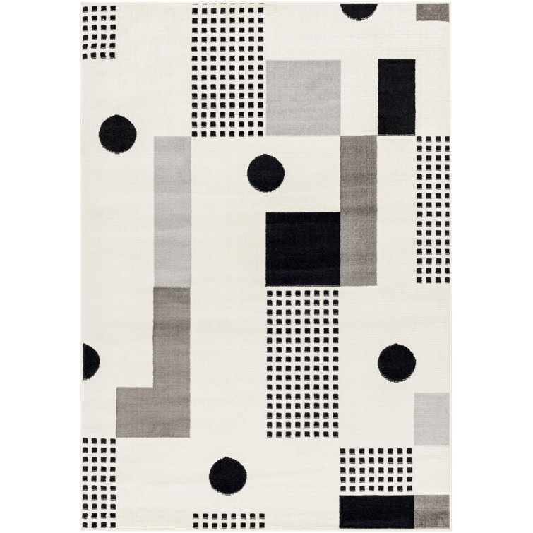Rectangle Drooff Geometric Machine Woven Polypropylene Area Rug in Black