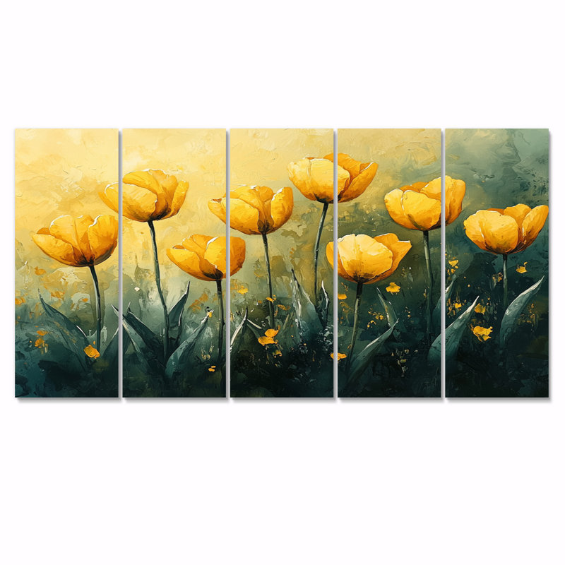 Muise - Tulips Wall Art - ensemble d'art mural traditionnel 5 pièces, H 32 po x l 80 po