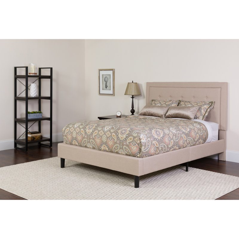 Aluino Panel Tufted Platform Bed and Memory Foam Pocket Spring Mattress, Beige, Twin