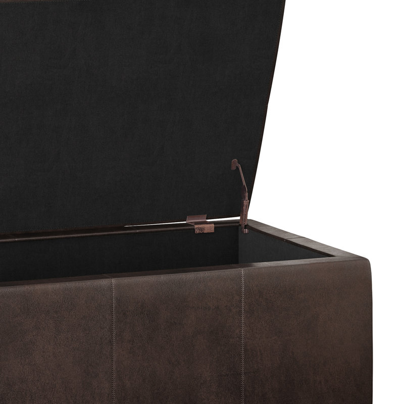 Distressed Brown Faux Leather Tufted Storage Footstool
