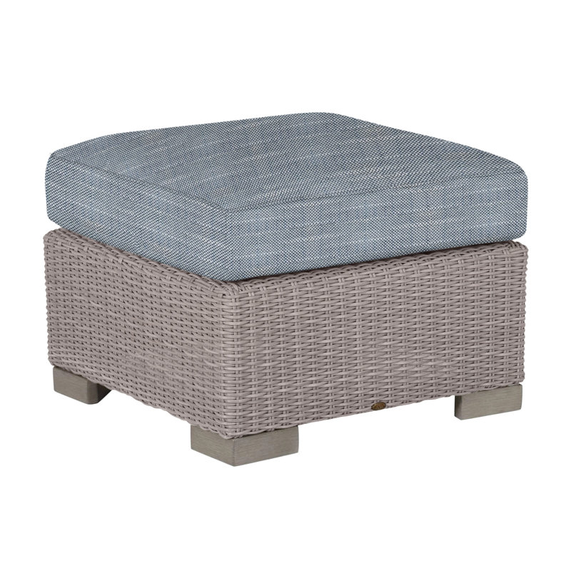 Club Outdoor Ottoman with Cushion, Oyster, Rollo Chambray, Welt