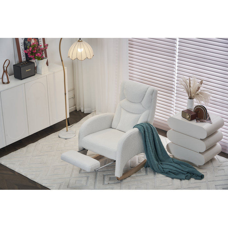 Chaise berçante en tissu avec repose-pieds Teddy, Ivoire ivoire