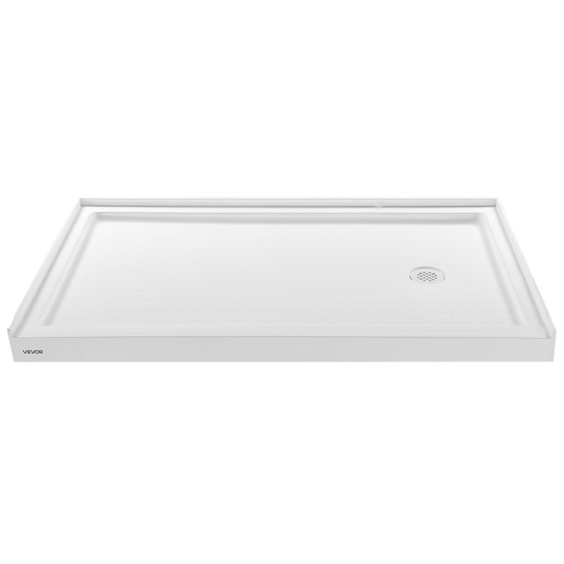 Bac à douche, base de douche à seuil simple de L 60 po x l 36 po, base de douche rectangulaire en acrylique et en PVC blanche, bases de bac de douche antidérapantes avec bonde et couvercle pour salle de bain, emplacement pour drain à droite