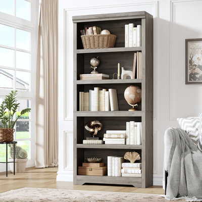 69"5-Tier Farmhouse Bookcase with Adjustable Shelves, Open Display Storage Bookshelf for Home Office, Living Room, Study or Balcony