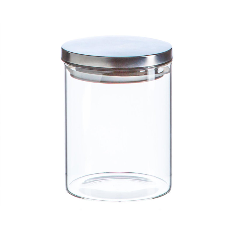 Argon Tableware - Glass Scandi Storage Jar with Metal Lid, Silver, 12.5cm H x 10cm W x 10cm D