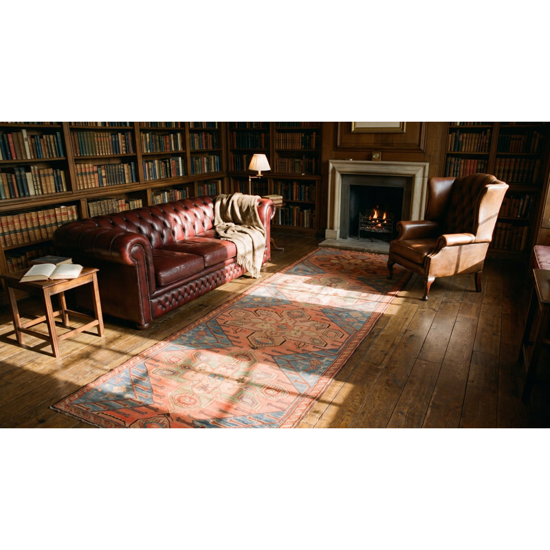 Tapis de couloir antique en laine corail