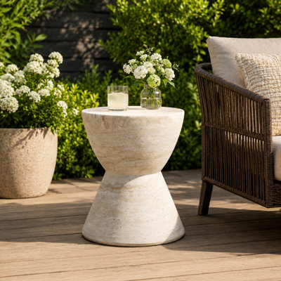 Hourglass Travertine Concrete Patio Table for Indoor and Outdoor
