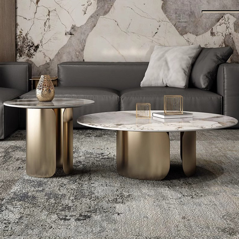 Italian style sintered stone tea table, 14.9" H x 35.4" L x 35.4" W, Gold