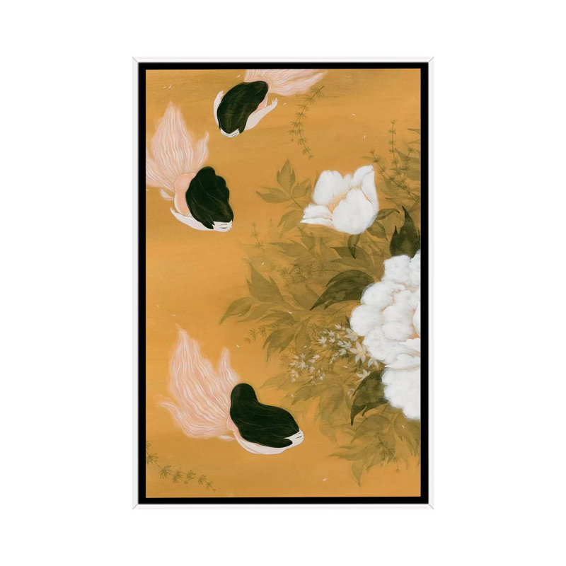 Goldfish Mermaid - Peony And Ballerinas I by Martin Hsu - Painting on Canvas, 66.04 cm H x 45.72 cm W, White Framed