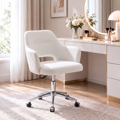 Ayris 25.2" W Chenille Upholstered Adjustable Height Swivel Task Chair with Integrated Arms