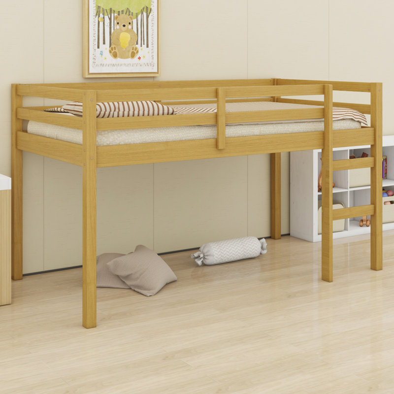 Sturdy Wooden Loft Bed with Ladder & Strong Slat Support, Natural
