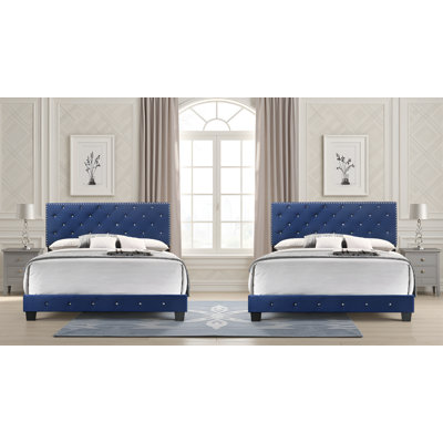 Modena Navy Blue Velvet Full Bed Set of 2