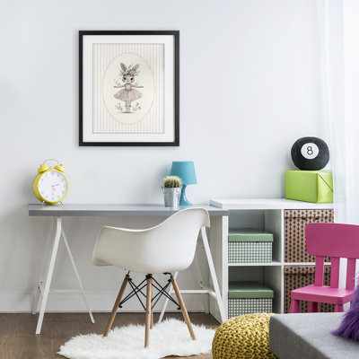 «Nursery Ballerina Bunny», reproduction encadrée rayée sous verre, design par LSR Design Studio