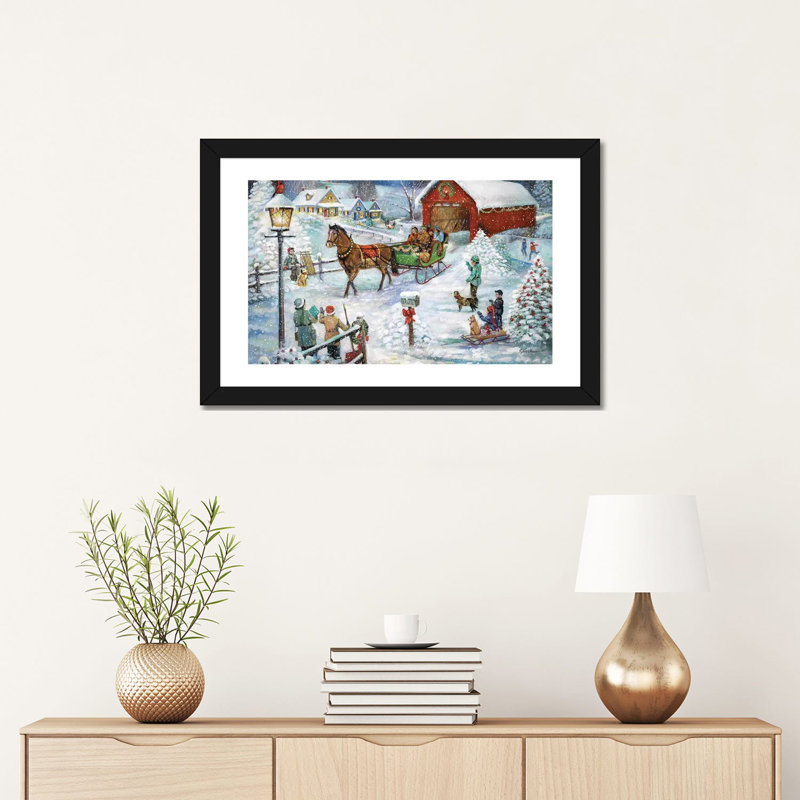 «Sleigh Ride» par Ruane Manning - reproduction d'art, H 16 po x l 24 po x P 1 po, Papier encadré noir, Blanc