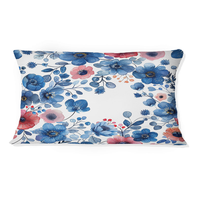 Coussin lombaire traditionnel avec jardin floral bleu et rose