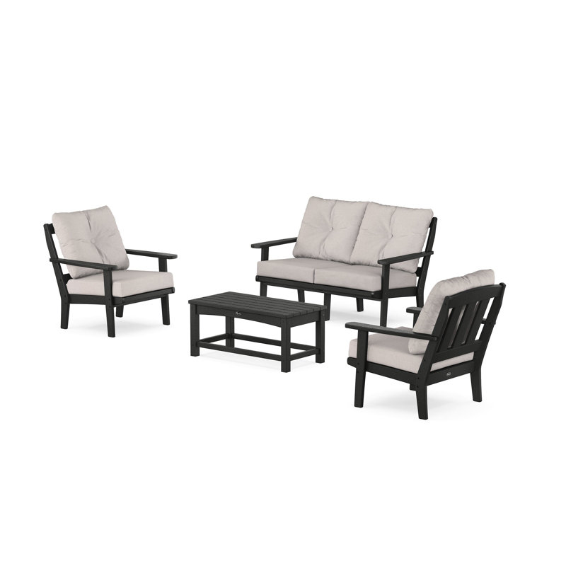 Ensemble de conversation à assise profonde et causeuse 4 pièces Cape Cod, Revolution® toile de jute dune, Noir anthracite