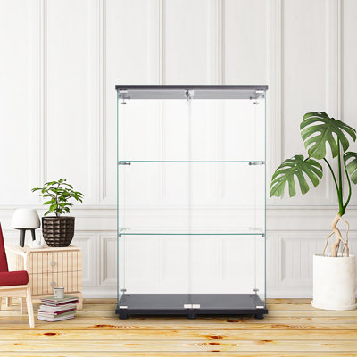 Display Stand,Glass Cabinet 3 Shelves with Door,Floor Standing Bookshelf