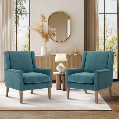 Ayran Wing Back Upholstered Accent Armchair with Solid Wood Leg
