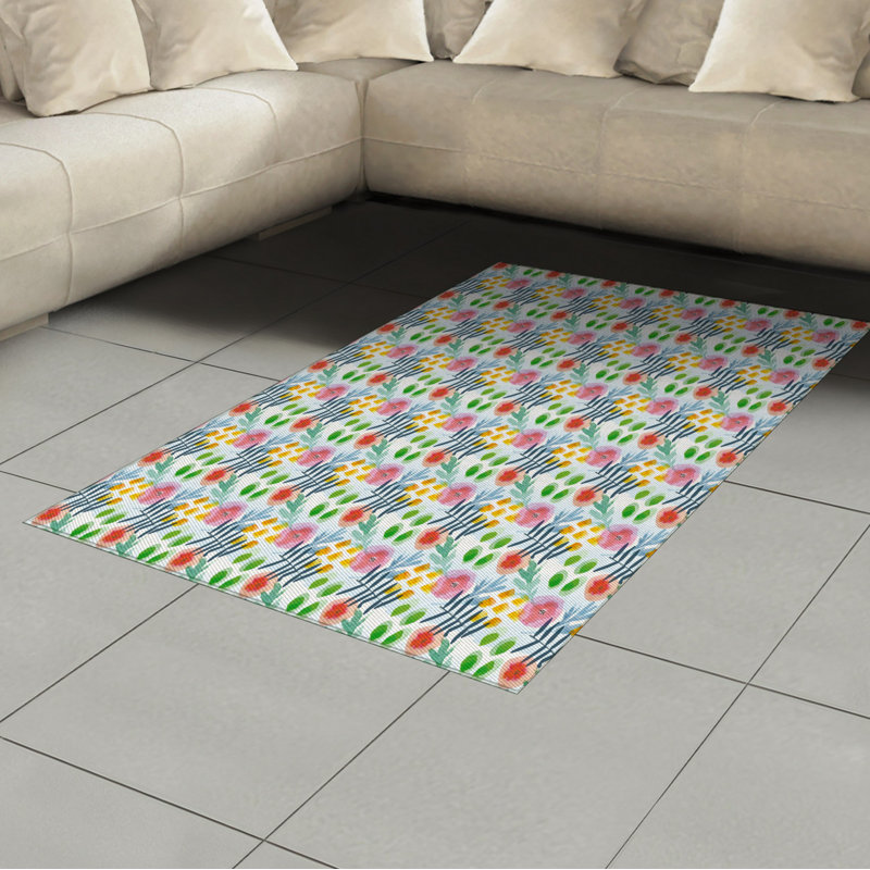 Floral High Density Long Fiber Poly Threads Decorative Area Rug Carpet, Rectangle 4' x 5'8"
