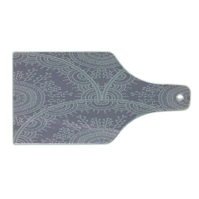 Ambesonne Mandala Tempered Glass Cutting Board Oriental Themed Round Motif Pale Grey and Mauve
