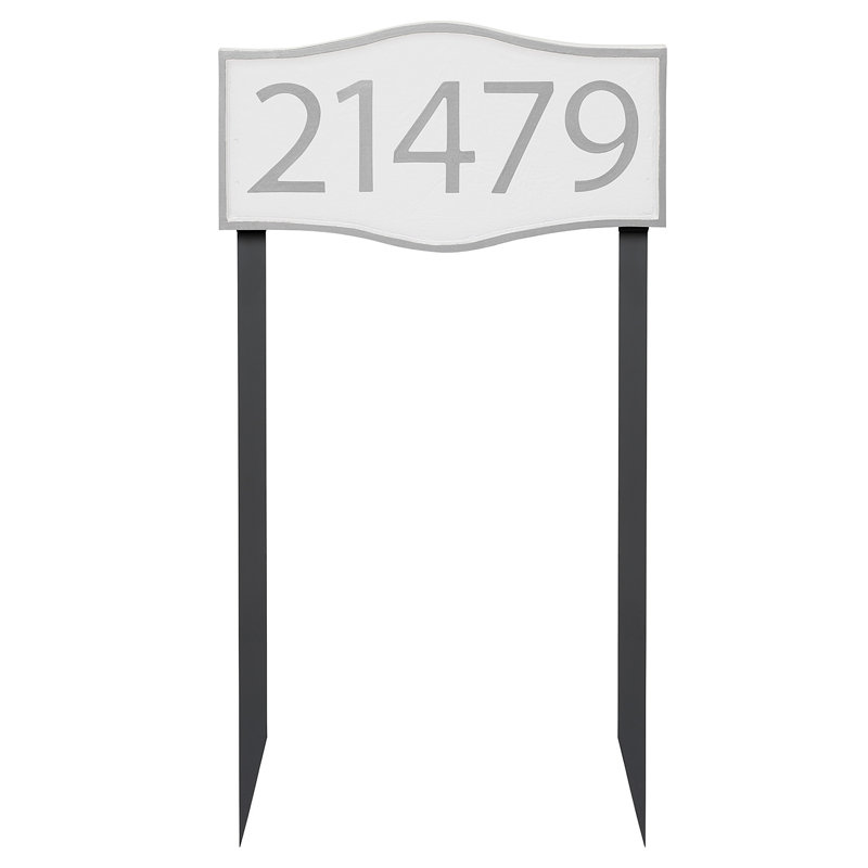 Enseigne d’adresse pour pelouse sur 1 ligne, Argent, Blanc