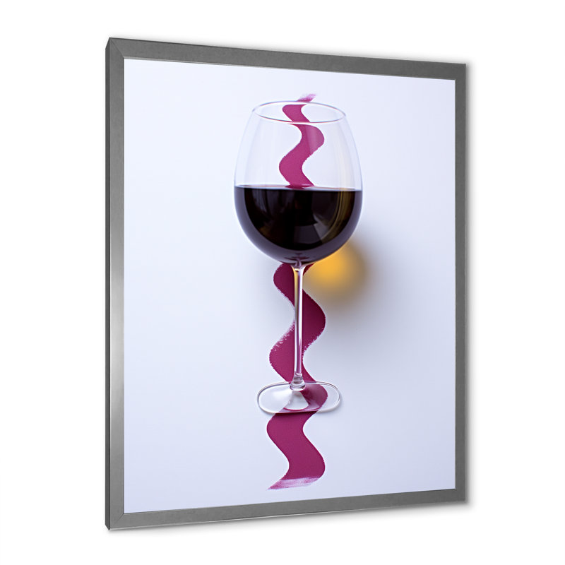 «Red Wine Glass», présentation sur toile, Cadre simple argenté, H 44 po x l 34 po x P 1,5 po