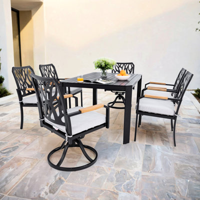 7 Outdoor Patio Furniture: Aluminum 4 Dining Chairs & 2 Swivel Rockers, Cushions, Modern Aesthetic - 7 Pieces With Fabric Construction