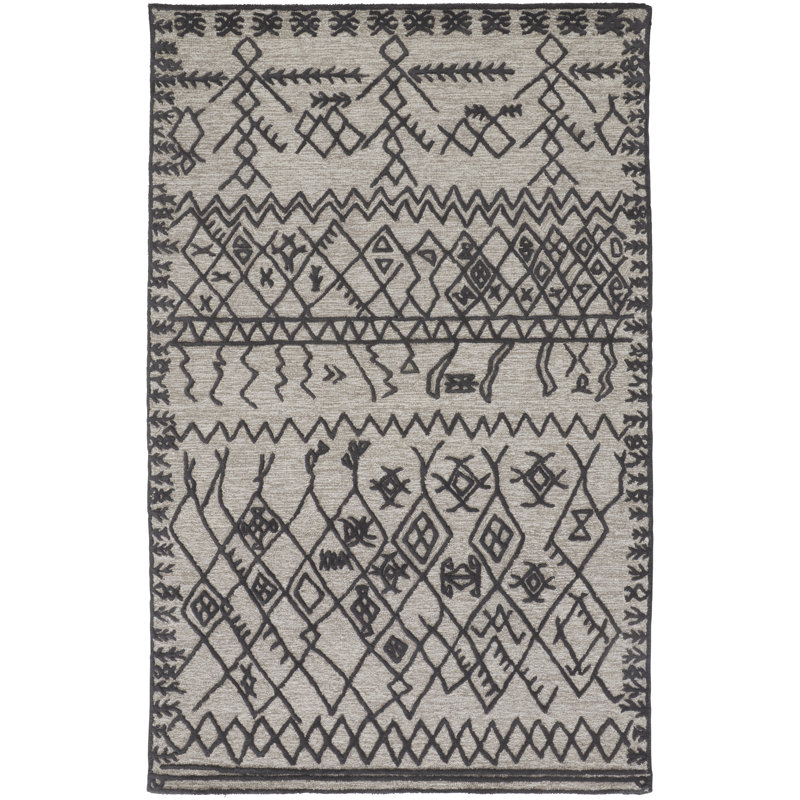 Tapis gris / beige en laine / coton touffeté à la main Branson Southwestern, Rectangle 5 pi x 8 pi