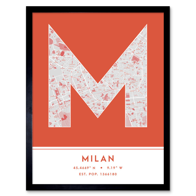 Milan City Map Milan Italy City Map Orange - Single Picture Frame Typography