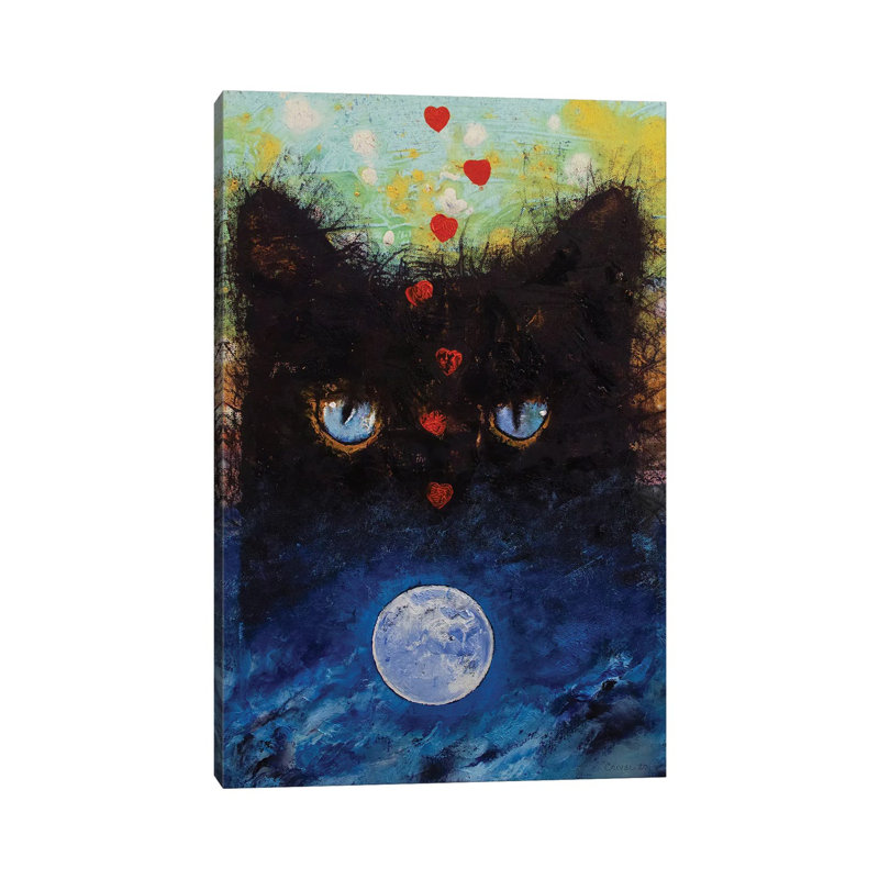 Black Cat In Moonlight 1 Piece Wrapped Canvas Painting, 101.6 cm H x 66.04 cm W x 1.91 cm D