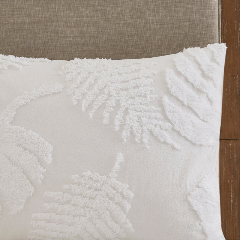 Ensemble d'édredon 3 pièces en coton et chenille capitonné blanc cassé, Édredon double et 2 taies décoratives