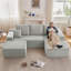 Canapé en L 107 po avec repose-pieds, canapé modulaire moderne en U confortable en forme de U, siège profond, méridienne rembourrée en velours côtelé pour salon, sans assemblage requis, noir-747288838