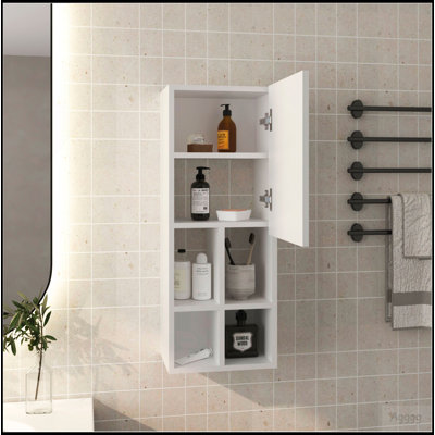 Wall Cabinet With Sink, 1 Door, 5 Shelves, White