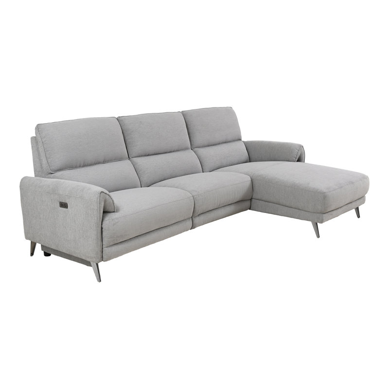 Canapé modulaire surdimensionné avec ports USB Baria, Chenille gris pâle, Orienté à droite