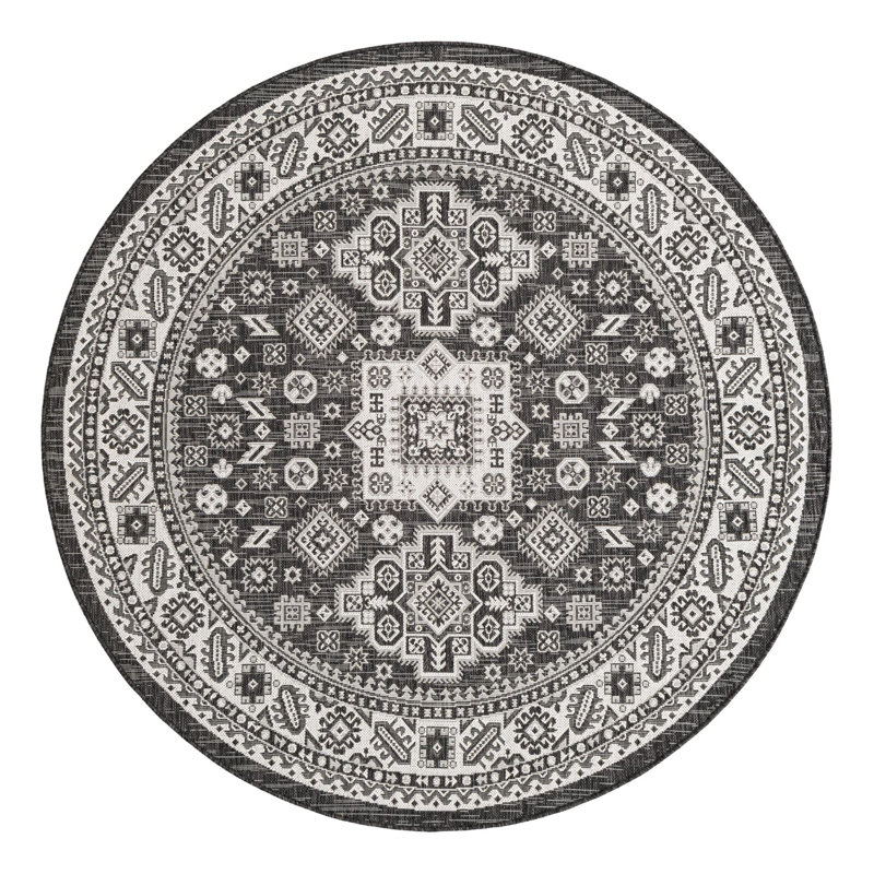 Outdoor Chand Area Rug Stone Color, Round 6'1"