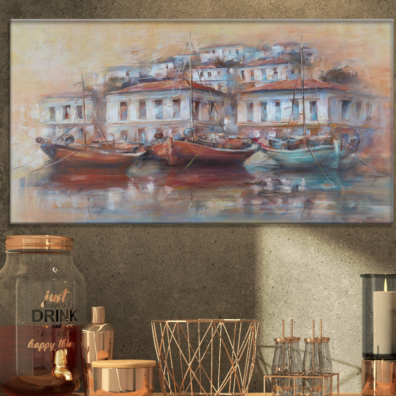 «Calm Sea with Boat», impression, H 16 po x l 32 po x P 1 po, Toile tendue