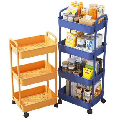 Multi-tiered mobile storage cart, perfect for storing kitchen vegetables, bathroom, bedroom, bedside snacks, and books.